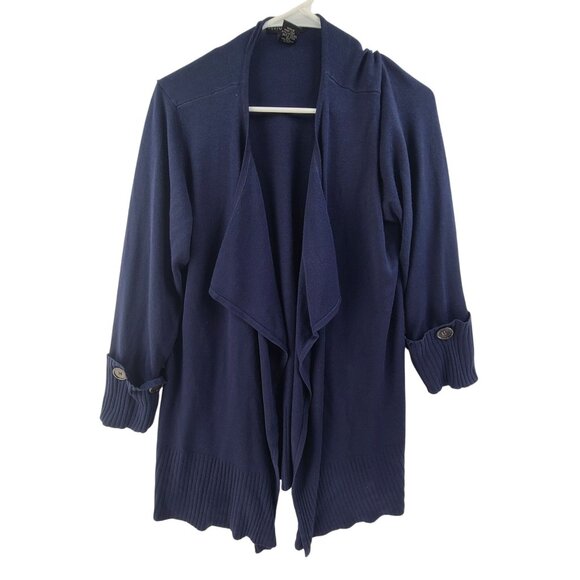 Design History Women's Knit CardiganSweater Open Front Mid Length Blue Size 1X - Picture 1 of 8